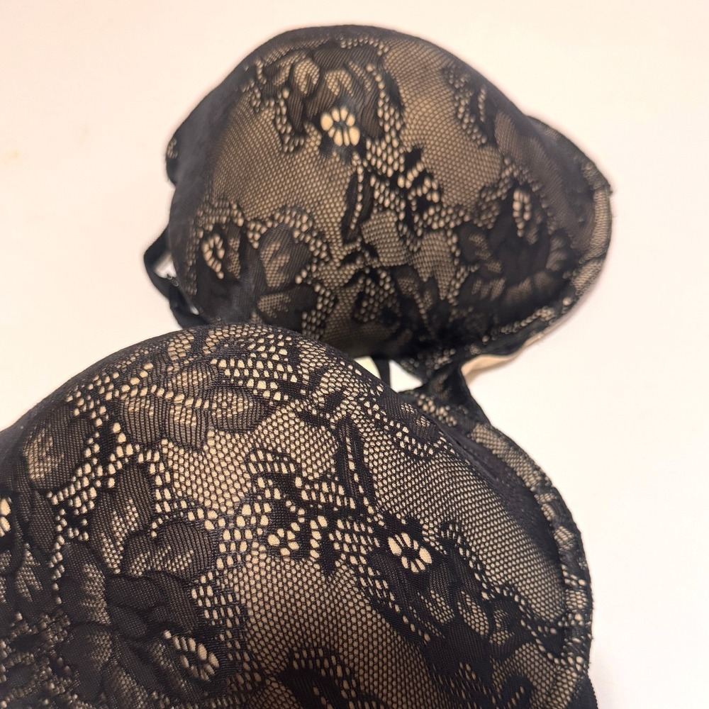 Maidenform Black Lace Padded Underwire Bra 40DD Floral Overlay 04166M - Picture 4 of 9